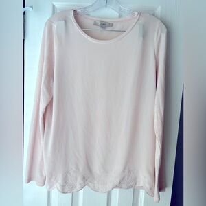 Loft Long-Sleeve Pink Shirt with lace and scallop
